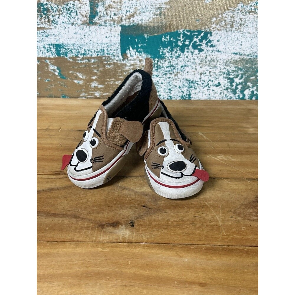 Vans Kids Brown Black White Red Dog Slip-On Sneakers